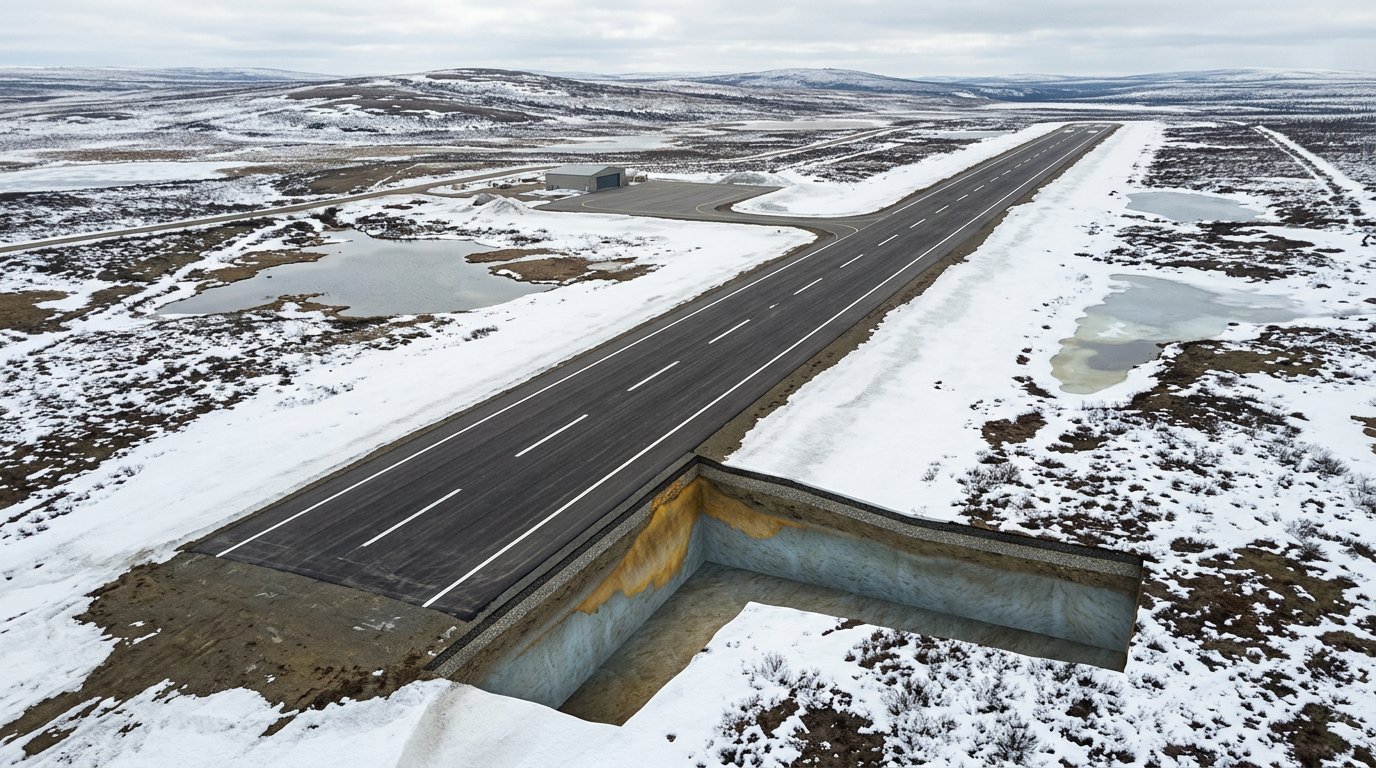 Conceptual view of a northern airfield runway